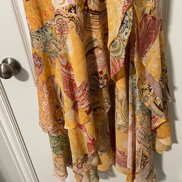 Patchwork Print Butterfly Sleeve Ruffle Trim Asymmetrical Hem Dress - Picture 4 of 6